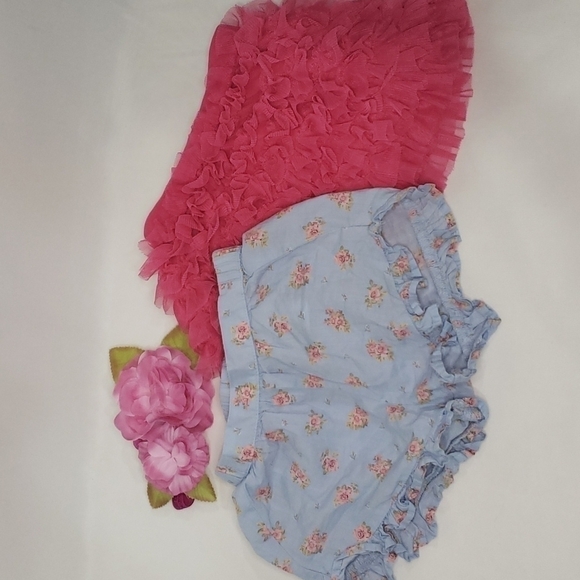 5/$30 NWOT H&M Floral Ruffle Shorts + PLACE Ruffle Skirt + Floral Headband - Picture 1 of 6